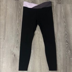 black leggings with pink and purple waist band